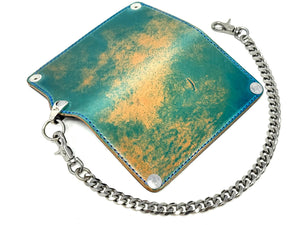 Long 5G Biker Leather Chain Wallet - Turquoise Shell Cordovan