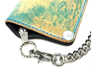 Long 5G Biker Leather Chain Wallet - Turquoise Shell Cordovan