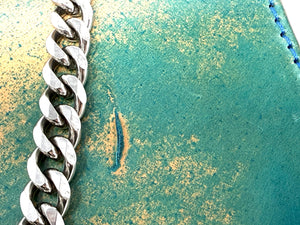 Long 5G Biker Leather Chain Wallet - Turquoise Shell Cordovan