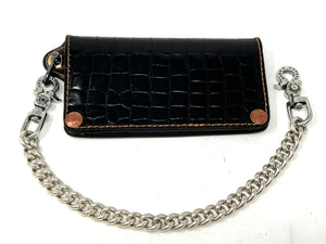 Long Biker Chain Wallet - Black Alligator w/ 925 Silver Chain