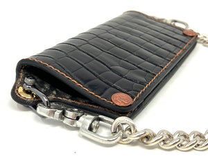 Long Biker Chain Wallet - Black Alligator w/ 925 Silver Chain