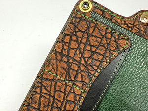 Long Biker Chain Wallet - Forrest Green Nubuck Alligator w/ Elephant Inlay