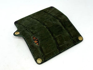 Long Biker Chain Wallet - Forrest Green Nubuck Alligator w/ Elephant Inlay