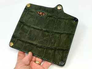 Long Biker Chain Wallet - Forrest Green Nubuck Alligator w/ Elephant Inlay