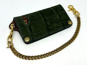 Long Biker Chain Wallet - Forrest Green Nubuck Alligator w/ Elephant Inlay