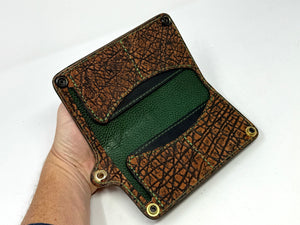 Long Biker Chain Wallet - Forrest Green Nubuck Alligator w/ Elephant Inlay