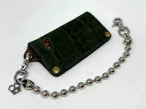 Long Biker Chain Wallet - Forrest Green Nubuck Alligator w/ Elephant Inlay