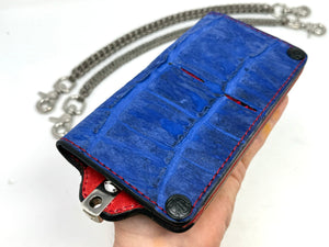 Long Biker Chain Wallet Gen4 - “Nubuck Blue” Alligator