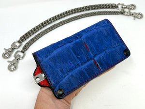 Long Biker Chain Wallet Gen4 - “Nubuck Blue” Alligator