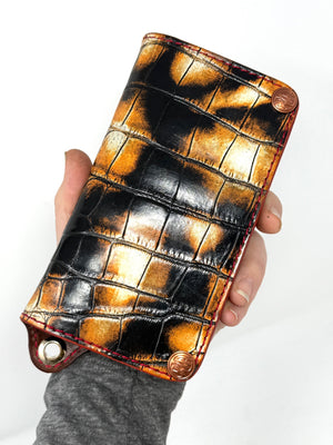 Long Biker Chain Wallet - “Tortoise” Alligator