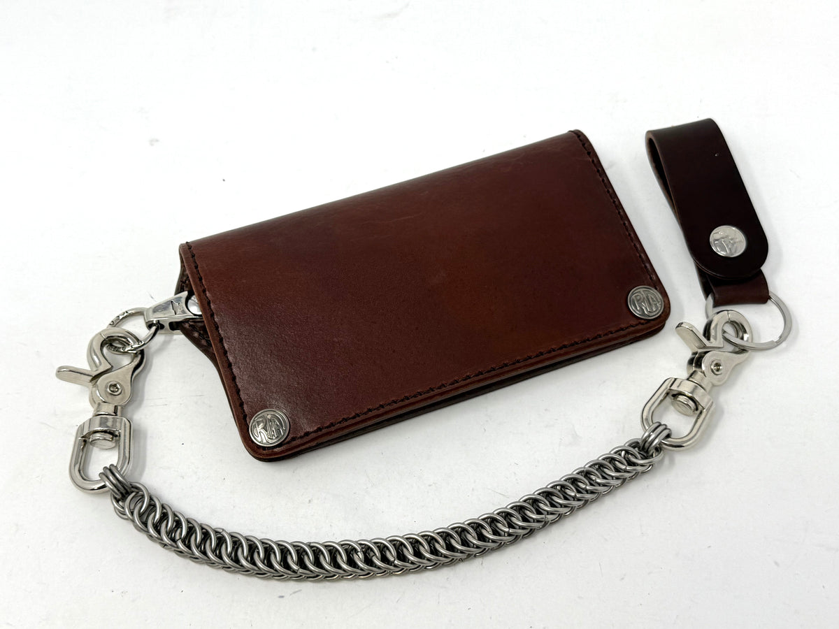 Long Biker Leather Chain Wallet - Brown 5G