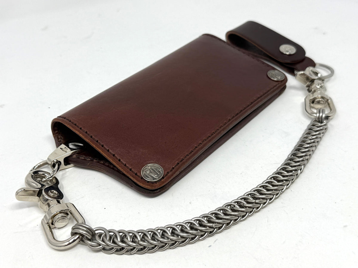 Long Biker Leather Chain Wallet - Brown 5G