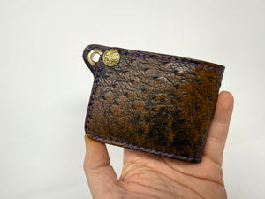 Mini Bifold Leather Chain Wallet - Antique Saddle Quill Ostrich