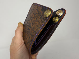 Mini Bifold Leather Chain Wallet - Antique Saddle Quill Ostrich