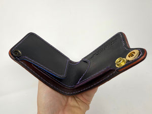 Mini Bifold Leather Chain Wallet - Antique Saddle Quill Ostrich