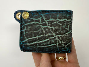 Mini Bifold Leather Chain Wallet - Arctic Blue Elephant