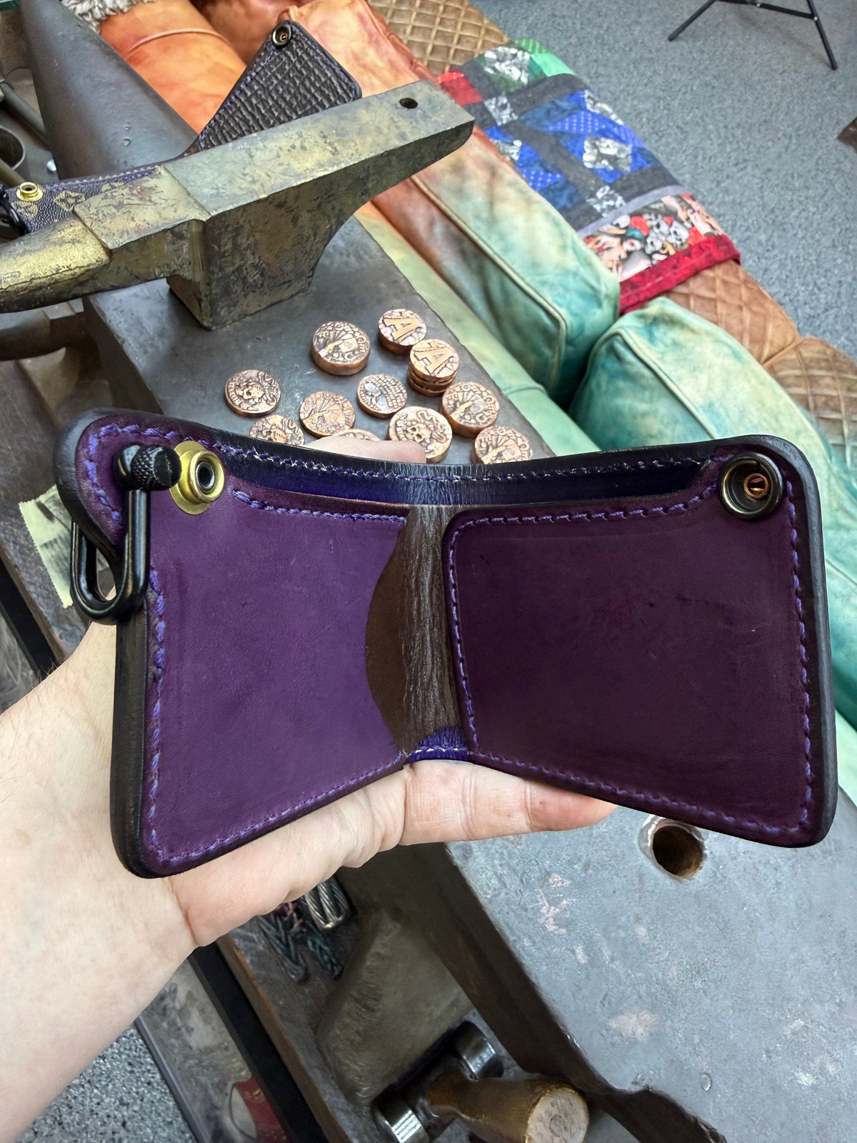 Mini Bifold Leather Chain Wallet - Black Alligator w Cloaca