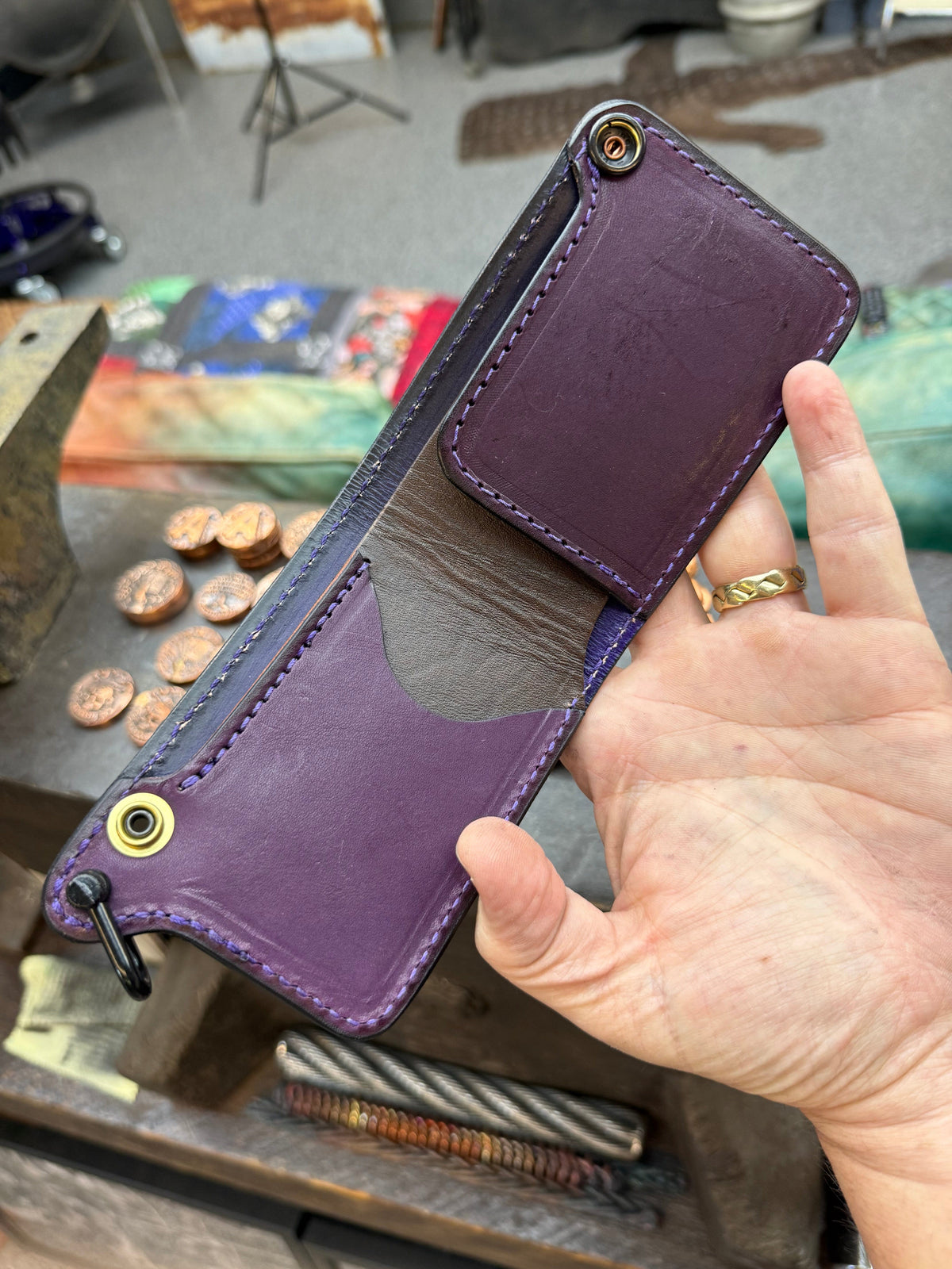 Mini Bifold Leather Chain Wallet - Black Alligator w Cloaca