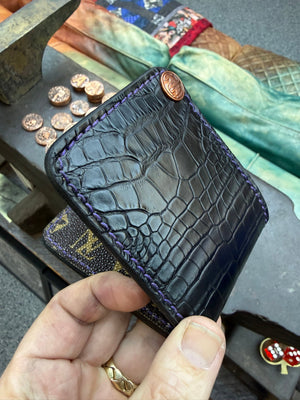 Mini Bifold Leather Chain Wallet - Black Alligator - Anvil Customs