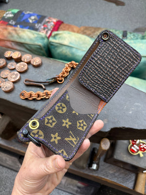Mini Bifold Leather Chain Wallet - Black Alligator - Anvil Customs