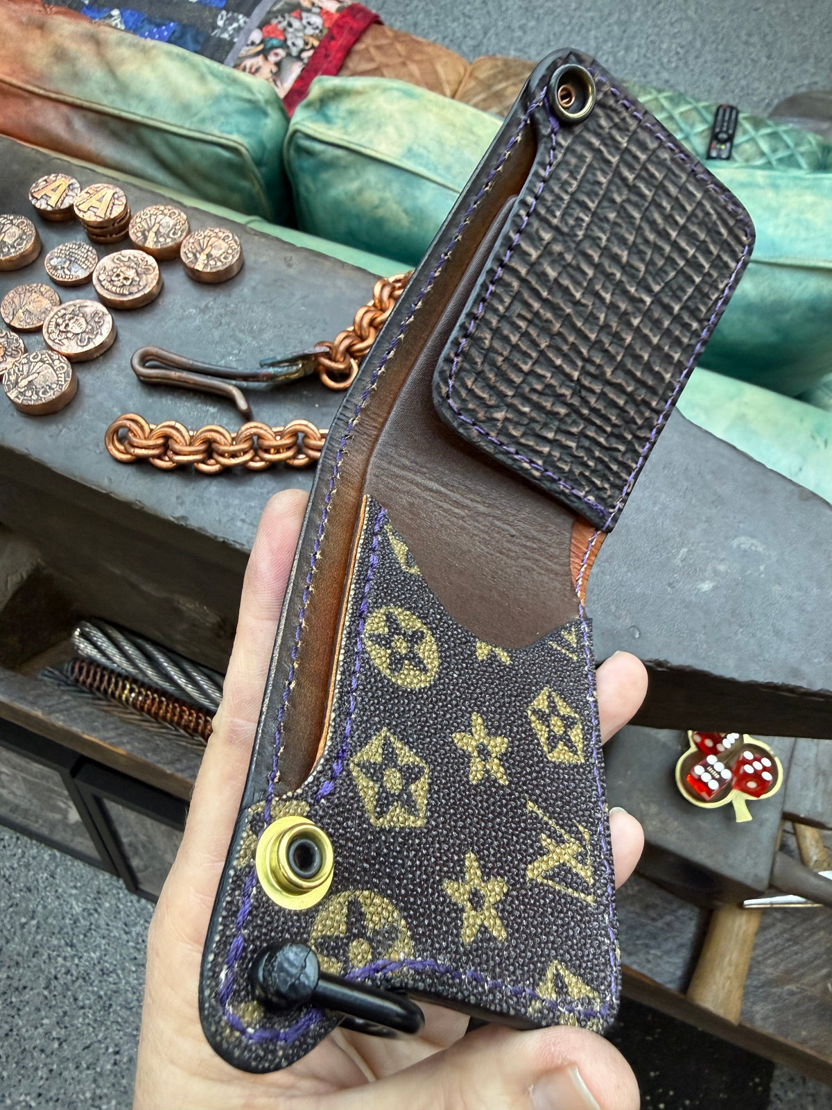Mini Bifold Leather Chain Wallet - Black Alligator - Anvil Customs