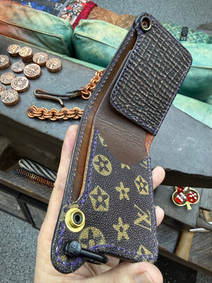 Mini Bifold Leather Chain Wallet - Black Alligator - Anvil Customs