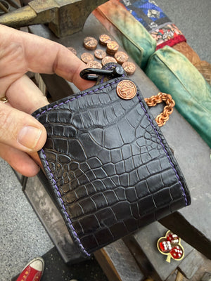Mini Bifold Leather Chain Wallet - Black Alligator - Anvil Customs