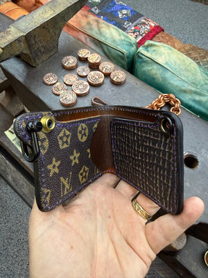 Mini Bifold Leather Chain Wallet - Black Alligator - Anvil Customs