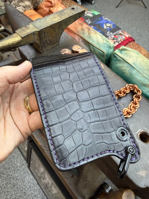 Mini Bifold Leather Chain Wallet - Black Alligator - Anvil Customs