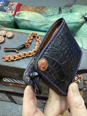 Mini Bifold Leather Chain Wallet - Black Alligator - Anvil Customs