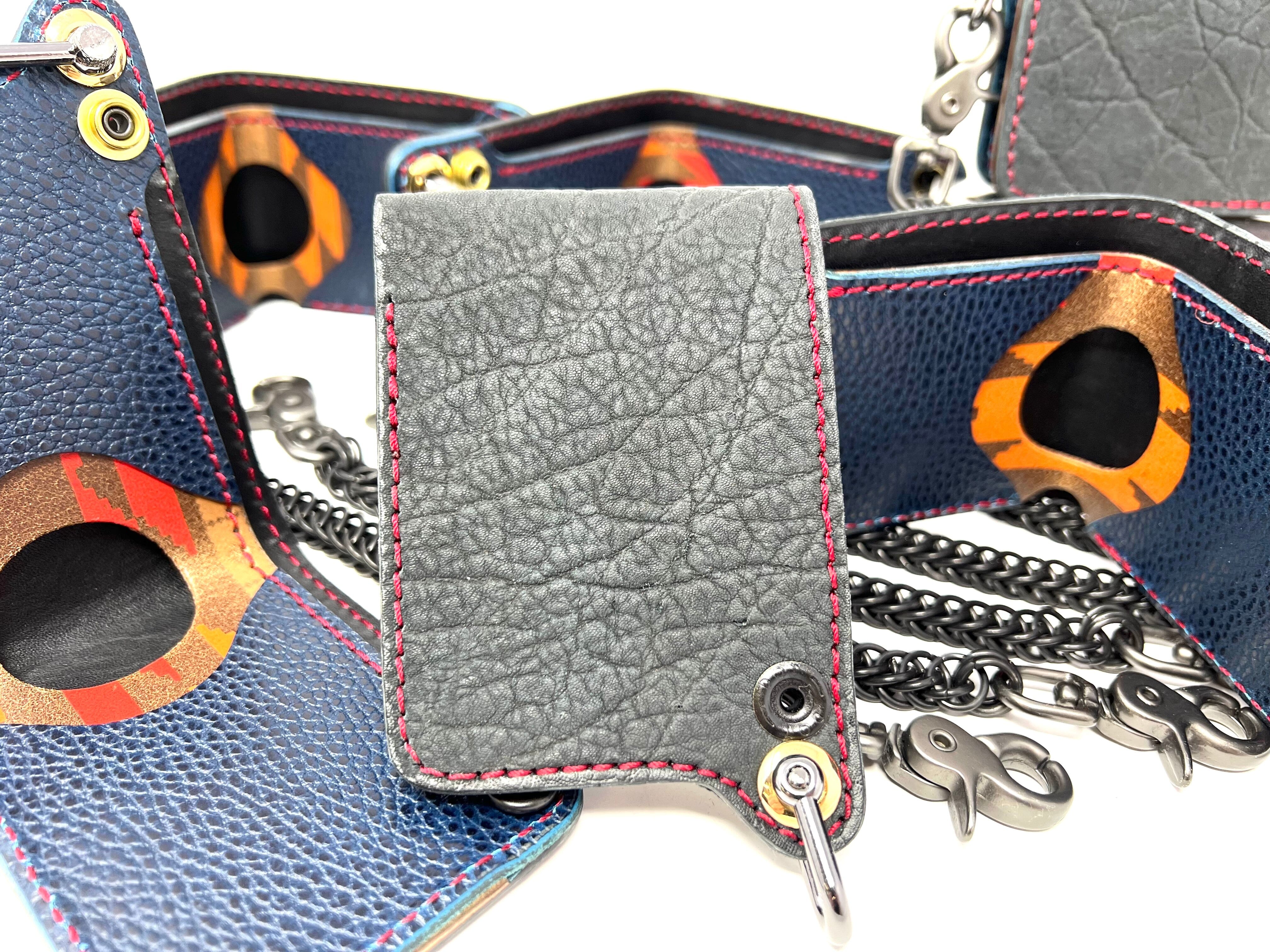 Mini Bifold Leather Chain Wallet - 'Dark Stone' Elephant - Anvil