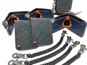Mini Bifold Leather Chain Wallet - ‘Dark Stone’ Elephant