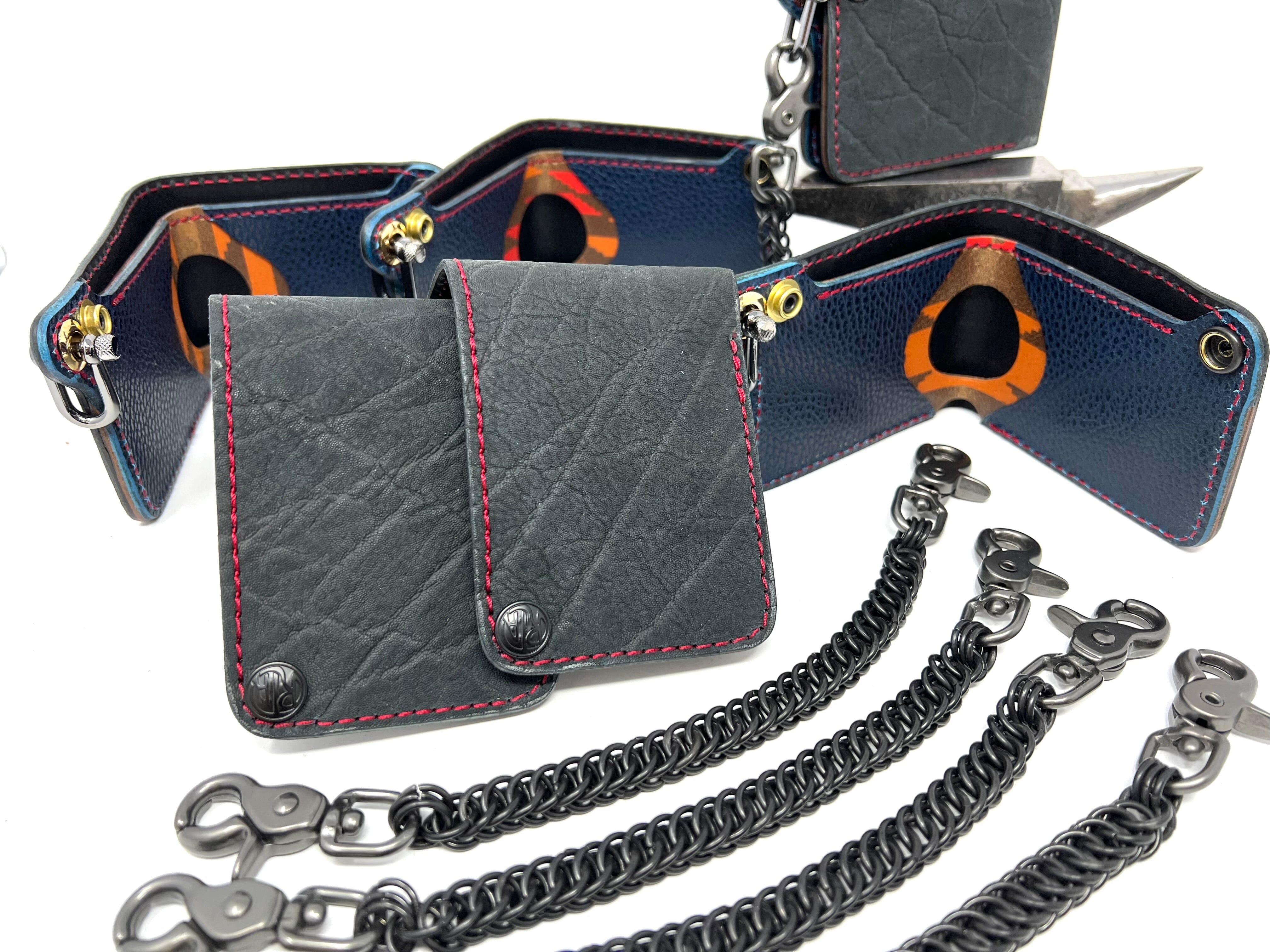 Mini Bifold Leather Chain Wallet - 'Dark Stone' Elephant - Anvil
