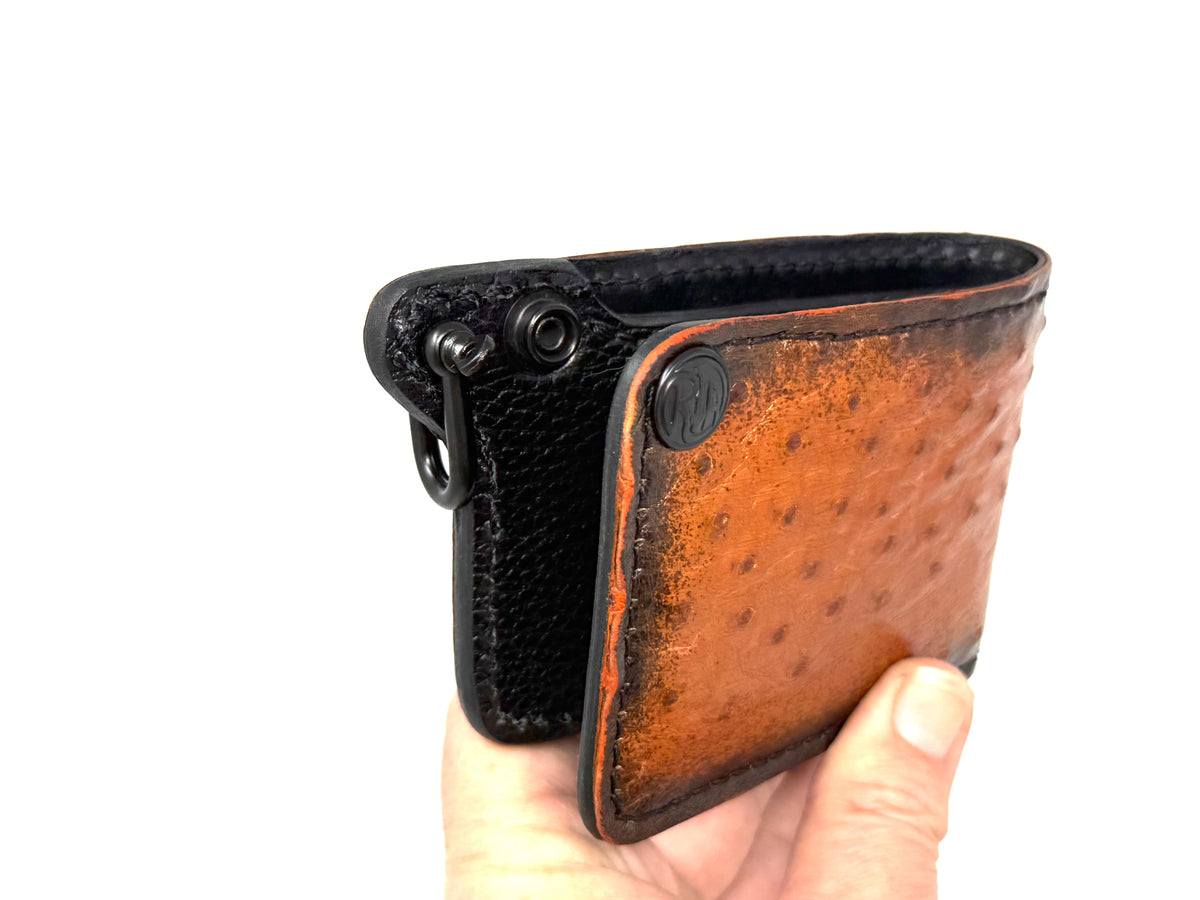 Mini Bifold Leather Chain Wallet - Sunburst Ostrich Quill