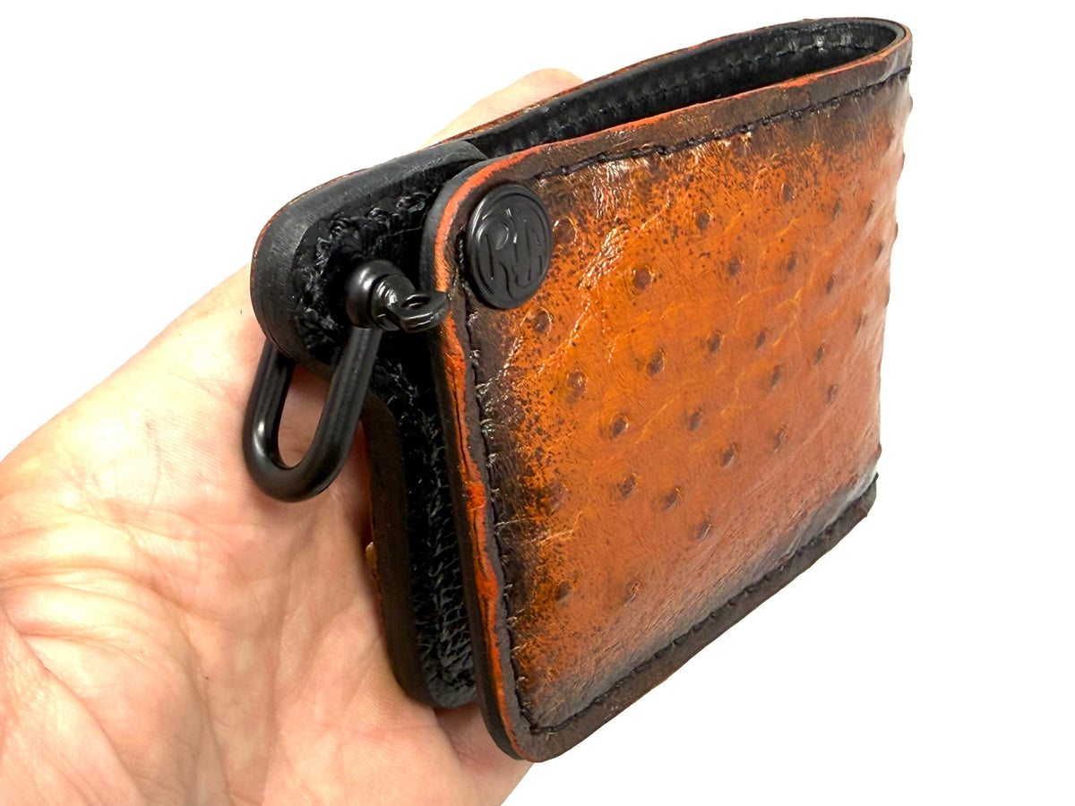 Mini Bifold Leather Chain Wallet - Sunburst Ostrich Quill