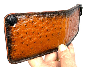 Mini Bifold Leather Chain Wallet - Sunburst Ostrich Quill