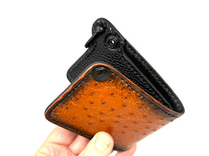 Mini Bifold Leather Chain Wallet - Sunburst Ostrich Quill