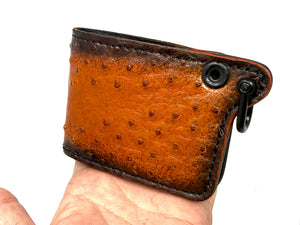 Mini Bifold Leather Chain Wallet - Sunburst Ostrich Quill
