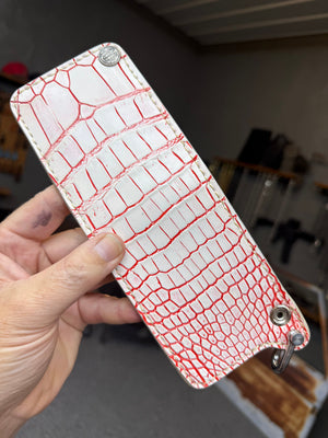 Mini Bifold Leather Chain Wallet - White/Red Alligator