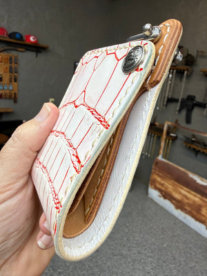 Mini Bifold Leather Chain Wallet - White/Red Alligator