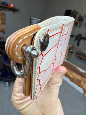 Mini Bifold Leather Chain Wallet - White/Red Alligator