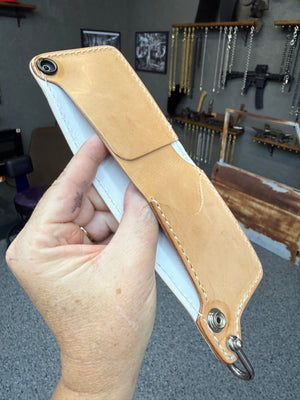 Mini Bifold Leather Chain Wallet - White/Yellow Alligator