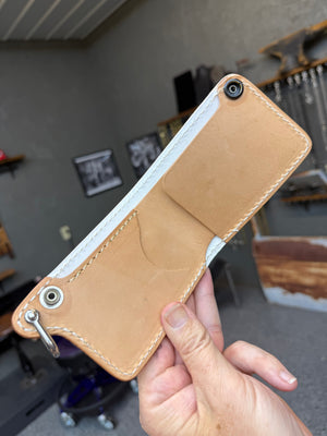Mini Bifold Leather Chain Wallet - White/Yellow Alligator