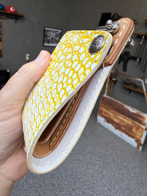 Mini Bifold Leather Chain Wallet - White/Yellow Alligator