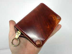 Mini Long 5G Leather Chain Wallet - Burgundy Shell Cordovan