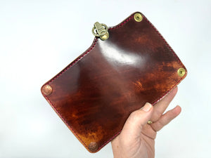 Mini Long 5G Leather Chain Wallet - Burgundy Shell Cordovan