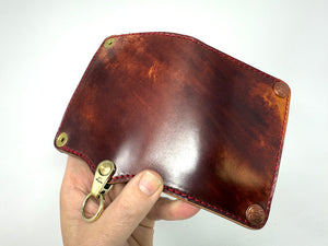 Mini Long 5G Leather Chain Wallet - Burgundy Shell Cordovan