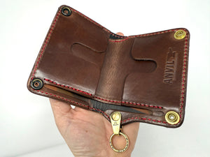 Mini Long 5G Leather Chain Wallet - Burgundy Shell Cordovan