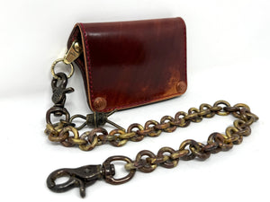 Mini Long 5G Leather Chain Wallet - Burgundy Shell Cordovan