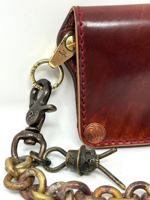 Mini Long 5G Leather Chain Wallet - Burgundy Shell Cordovan